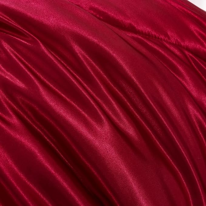 A Nice Night Satin Silky Soft Quilt Luxury Super Soft Microfiber Bedding Comforter Set Full/Queen, Light Weighted (Red, Queen)