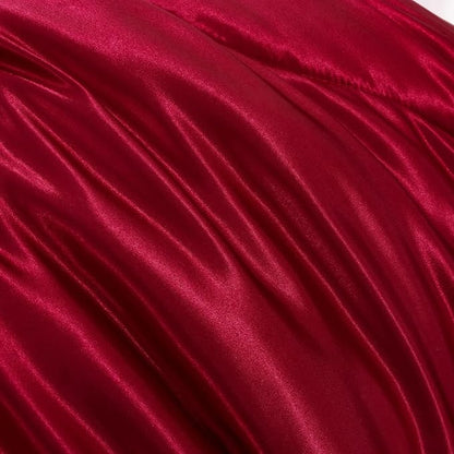 A Nice Night Satin Silky Soft Quilt Sexy Luxury Super Soft Microfiber Bedding Comforter Set, Light Weighted (Red, King)