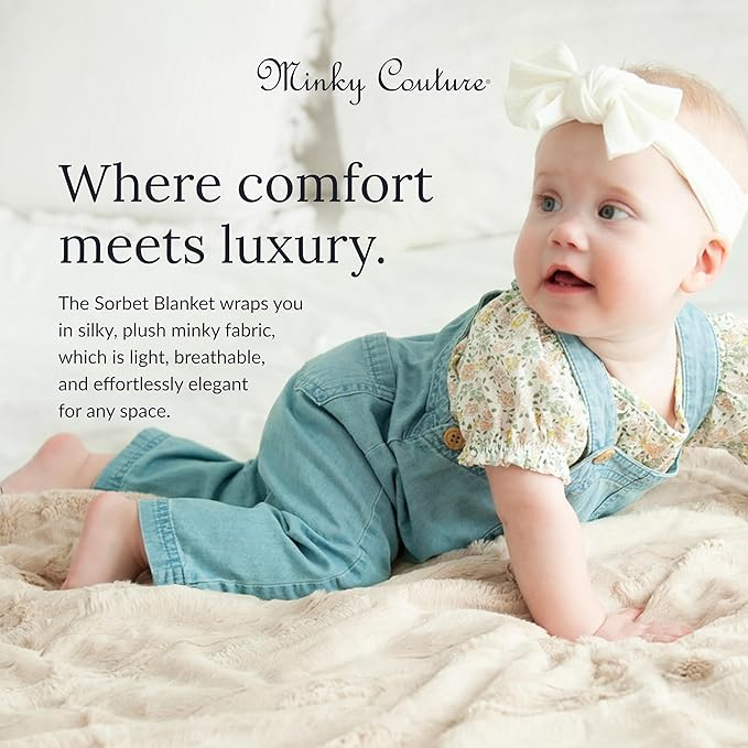 Minky Couture Sorbet Blanket - Ultra-Soft Throw for Silky Smooth Comfort - Premium Decorative Throw - Midweight, Breathable Fabric - Machine Washable Travel, Almond Croissant