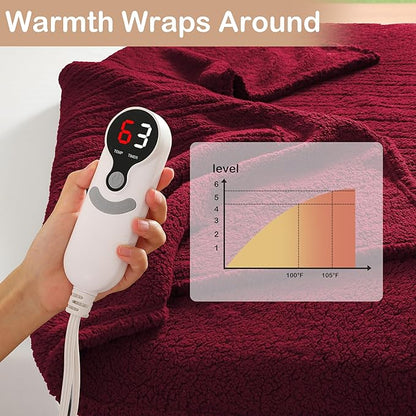 Electric Heated Blanket Full Size 72"×84" with 9 Heating Levels & 1-10Hs Auto Off，Double Sided Plush Sherpa, Energy Efficient, Machine Washable, for Couch & Bed, Red