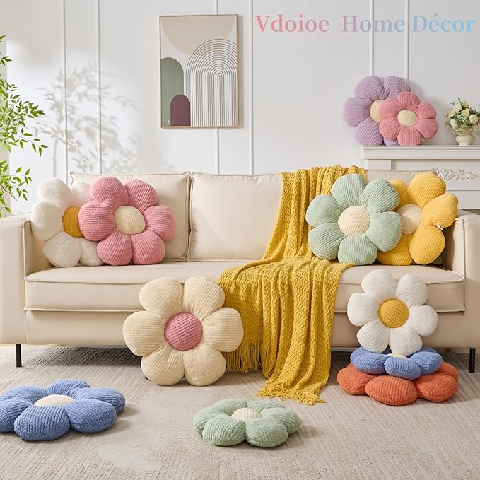Flower Pillow, Cute Daisy Pillow Flower Shaped Throw Pillow Cushion Seating 15.75" Floor Home Decorative Pillows