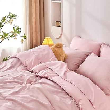 DECMAY Full Comforter Set with Sheets, 7 Pieces Pink Full Bedding Set, Cationic Dyeing Bed in a Bag with Comforter, Flat Sheet, Fitted Sheet, Pillowcase and Pillow Sham (Full, Pink) | full comforter set, full bedding set, full bed set