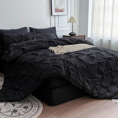 Maple&Stone Twin XL Black 5 Piece Bedding Set - Comforter, Pillowcase, Pillow Sham, Flat Sheet, Fitted Sheet