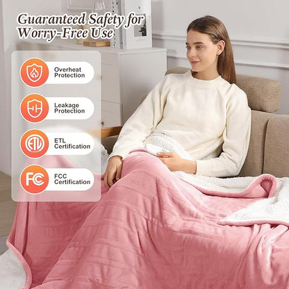 Pink Heated Blanket Full Size Electric Blanket for Bed - 72''x84'' Fast Heating Blanket with 5 Heat Settings & 10 Hours Auto-Off, Washable Lap Heated Blanket for Office, Best Grandma Birthday Gifts