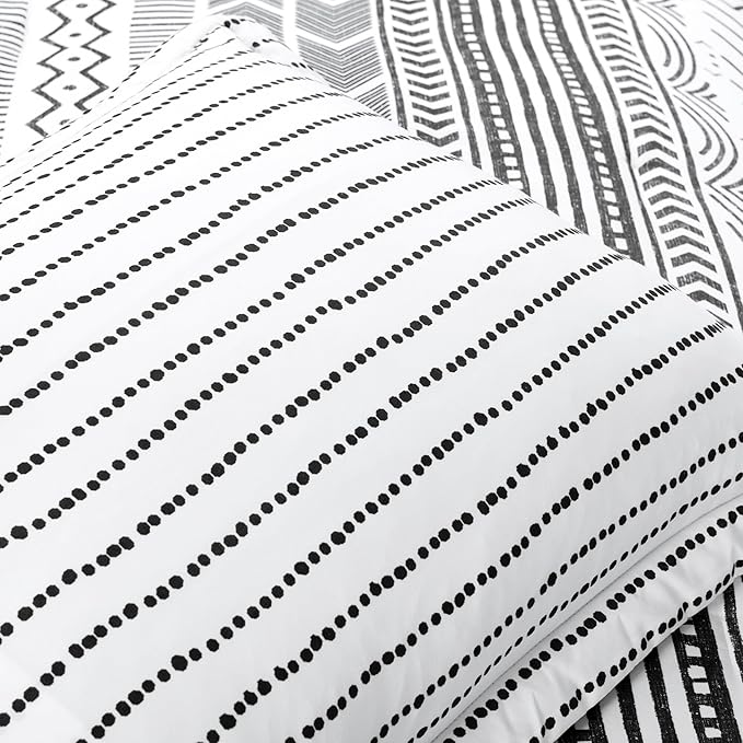 Lush Decor Hygge Geo Reversible 5 Piece Comforter Set, King, Black & White