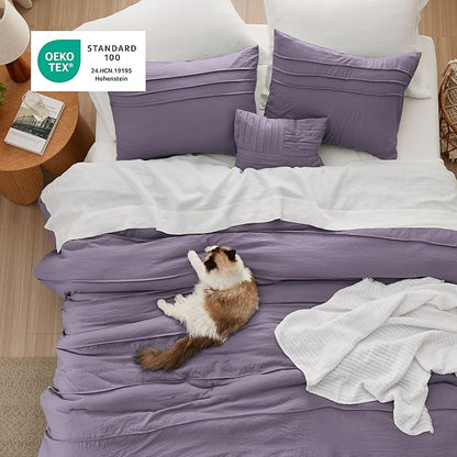 Bedsure Purple King Size Comforter Set - 4 Pieces Pinch Pleat Bed Set, Down Alternative Bedding Sets for All Season, 1 Comforter, 2 Pillowcases, 1 Decorative Pillow