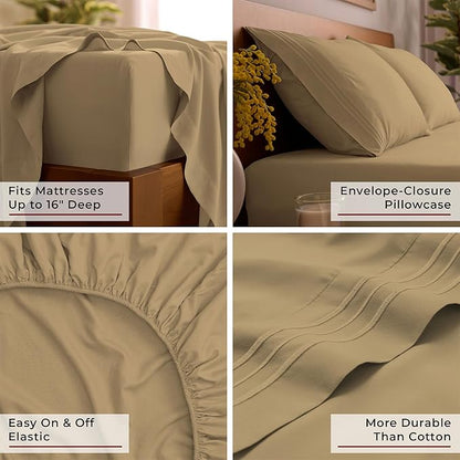 Mellanni Queen Sheets Set - 4 PC Iconic Collection Bedding - Hotel Luxury, Extra Soft, Cooling Bed Sheets - Wrinkle, Fade, Stain Resistant (Queen, Gold)
