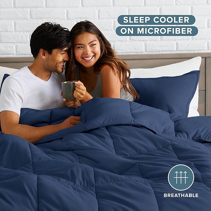 Bare Home Comforter Set - King/California King Size - Ultra-Soft - Goose Down Alternative - Premium 1800 Series - All Season Warmth (King/Cal King, Dark Blue)