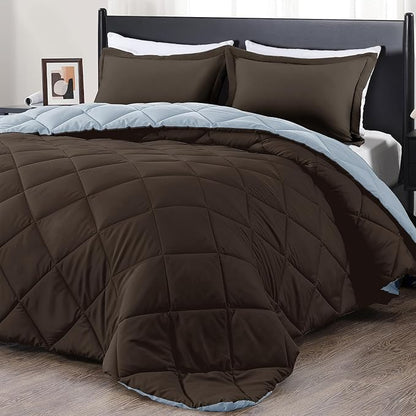 downluxe Queen Comforter Set - Brown and Blue Queen Comforter, Soft Bedding Sets for All Seasons -3 Pieces - 1 Comforter (88"x92") and 2 Pillow Shams(20"x26")