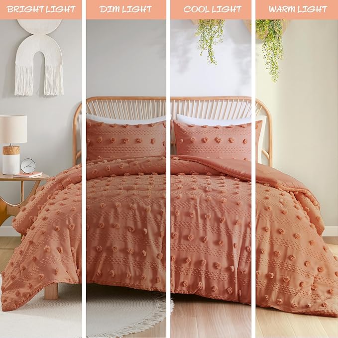 Intelligent Design Twin Duvet Cover Set, Clipped Jacquard Duvet Set Chic Pompoms Accent, All Seasons Lightweight Microfiber Bed Cover for Comforter with 1 Sham, Lucy, Twin/Twin XL Rust 2 Piece