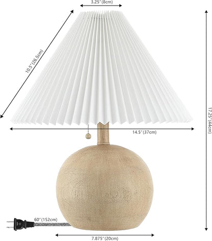 JONATHAN Y JYL1145B Aksel 17.25" Coastal Scandinavian Resin/Iron Sphere LED Table Lamp with Pleated Shade and Pull Chain, Beige Wood Finish/White, for Entry Console, Bedroom, Living Room