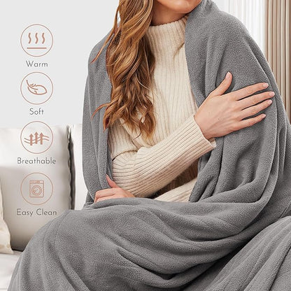 Electric Heated Blanket 84"x90" Queen Size Microplush Cover Blanket 4 Heat Settings & 10 Hours Auto Off, Cozy & Breathable, Warm All Night, Light Grey