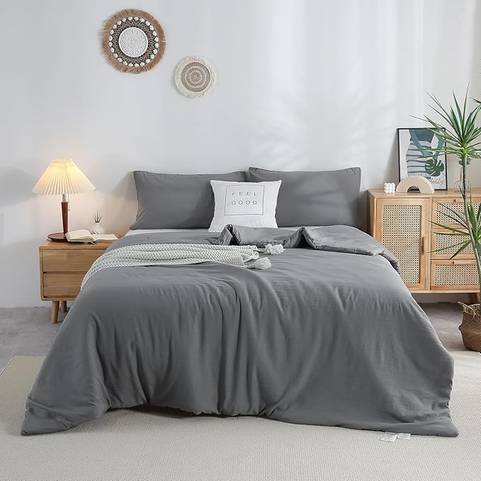 COTTEBED Ultra-Soft KING Sized Bedding Down Comforters Sets Dark Gray, All Seasons Use Lightweight Soft Fluffy Washed Cotton Microfiber - 1 Bed Comforter &2 Pillowshams (King/California Cal King,Grey)