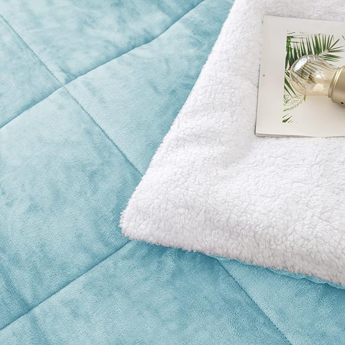 Seward Park Smoke Blue Sherpa Comforter Set King Size, All Season Soft Warm Fleece Fall Blanket, Winter Bedding Sets with 2 Pillow Shams