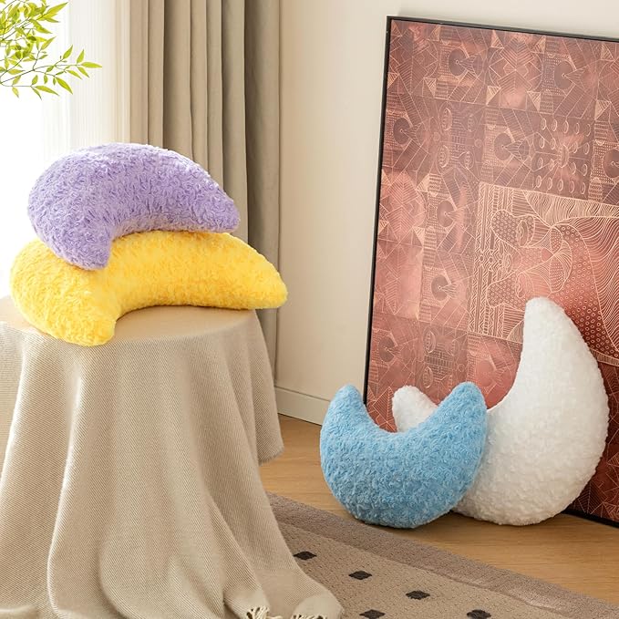 Moon Pillow, Decorative Throw Pillow with Soft Plush for Couch Bed, Cozy Moon Decorative Pillows for Bedroom Living Room, Home Décor Comfort Gift (Blue, 14.9 Inches)