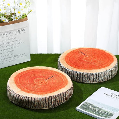 Queekay 2 Pcs Round Throw Pillow Decorative Wood Slice Floor Cushion 3D Digital Printing Forest Decor Soft Circle Pillow Cute Stump Camping Memory Foam for Home Chair Bedroom Decor(Vintage)