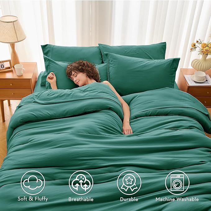 MUXHOMO 7 Pieces King Comforter Set, Soft Bed in a Bag King Size, All Season Bedding Set with Comforter, Flat Sheet, Fitted Sheet, Pillowcases & Shams, Emerald Green