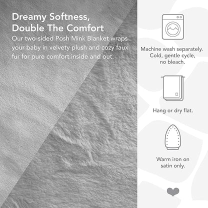 Little Giraffe Posh Mink Baby Blanket - Double-Sided Ultra Soft Plush Fabric, for New Moms, Newborn Must-Have for Girls & Boys, Cozy & Cuddly Comfort Blanket, 29" x 35", Silver