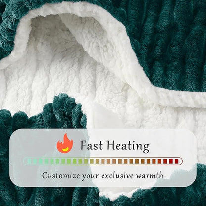 Electric Blanket Heated Queen Blanket, Super Soft Flannel & Sherpa Electric Queen Blanket with 6 Fast Heating Levels, 10 Hours Auto Off & OverHeat Protection, Machine Washable, 84'' X 90'', Deep Green