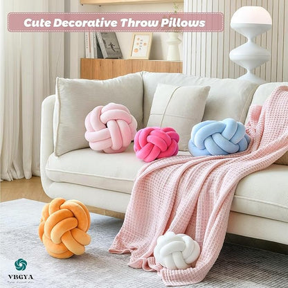 Knot Pillow Ball, Soft Decorative Throw Pillows Cushion, 11 Inch Round Plush Knotted Pillows Light Blue Pillow, Modern Home Throw Knot Decorative Cushion for Bedroom, Sofa, Couch