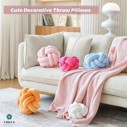 Knot Pillow Ball, Soft Home Decorative Throw Pillows Cushion, Round Changeability Knotted Pillows, Modern Home Handmade Cushions for Bedroom, Sofa, Couch (8 Inch, Light Pink)