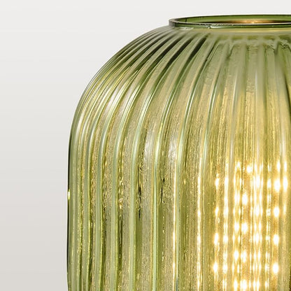 Mid Century Green Table Lamp: Vintage Ribbed Globe Pumpkin Glass Dimmable Plug in Small Bedside Lamps - Cute Brass Gold Modern Side Table Lamp Nightstand Light for Bedroom Entryway Desk Living Room