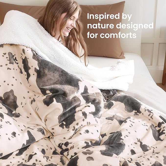 Cow Print Heated Blanket Full-Heating Electric Blanket Full with 10 Heat Levels & 10 Hours Auto-Off, Cozy Soft Fleece Sherpa, Washable, 72 x 84 Inche Cow Print Light Coral