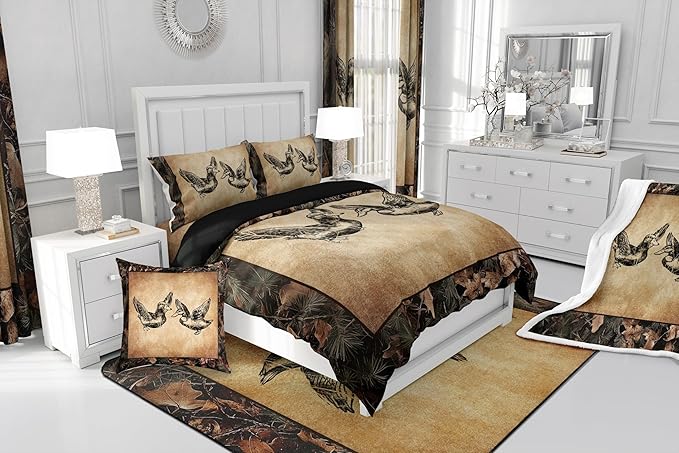 Erosebridal Hunting Duck Comforter Set Toddler Tree Branch Camo Mallard Duck Bedding Set for Hunter,Rustic Farmhouse Cabin Bedding Comforter Sets for Boys Men,Camouflage Wildlife Animal Quilt Set