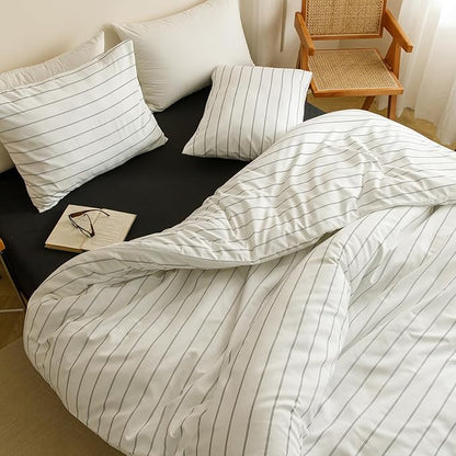 CLOTHKNOW Striped California King Comforter Set 3Pcs White Black Bedding Comforter Sets Farmhouse Comforter Black Stripes Comforter