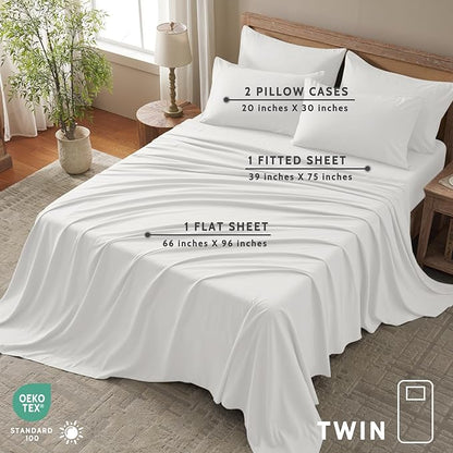 Twin Sheets Set - 4 Piece Soft Microfiber and Wrinkle Free Sheets - Easy Care, Extra Soft, Cooling Sheets - 1 Deep Pocket Fitted Sheet 1 Flat Sheet and 2 Pillowcases (Twin White)