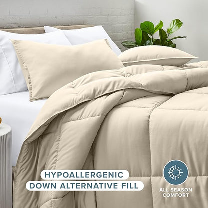 Bare Home Comforter Set - Oversized Queen Size - Ultra-Soft - Goose Down Alternative - Premium 1800 Series - All Season Warmth (Oversized Queen, Sand)