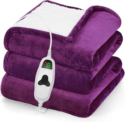 greenoak Heated Blanket Electric Full 72"X84", Heating Blanket with 10 Heat Levels 1/2/4/6/8 Hours Auto-Off, Soft Flannel Sherpa Warm Heater Christmas Blanket,Taro Purple
