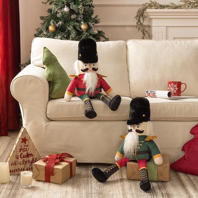 Phantoscope Nutcracker Christmas Throw Pillow Handcrafted Velvet Decorations Decor Pillow Family Kids Gift for Indoor Living Room Sofa Couch, Green 9 x 24 Inches