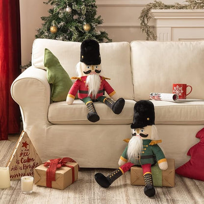 Phantoscope Nutcracker Christmas Throw Pillow Handcrafted Velvet Decorations Decor Pillow Family Kids Gift for Indoor Living Room Sofa Couch, Green 9 x 24 Inches