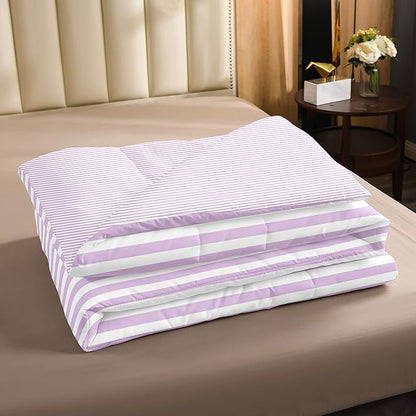 Girl Purple Striped Comforter Set King White Farmhouse Ticking Stripes Down Comforter for Women Horizontal Stripes Geometric Lines Reversible Lightweight Duvet Set for Room Decor Soft Bedding Set