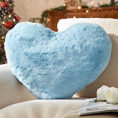YRXRUS Heart Pillows, Love Heart Shaped Pillow, Small Cute Blue Heart Pillows for Gifts, Faux Rabbit Throw Pillows for Her, Kids, Girls Home Decoration, 10X11 Inch