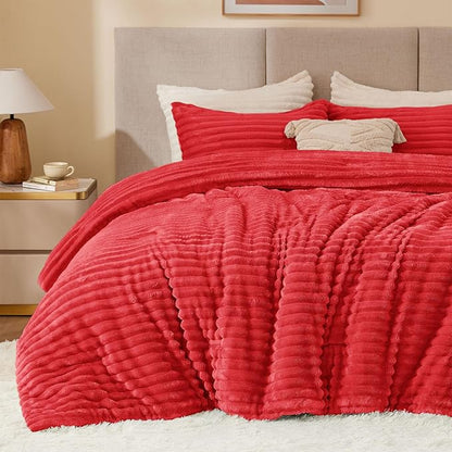 BEDELITE Fleece King Comforter Set -Super Soft & Warm Fluffy Red Bedding, Luxury Fuzzy Heavy Bed Set for Winter with 2 Pillow Cases