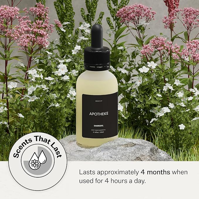 Apotheke Scent Tower Aromatherapy Diffuser Fragrance Refill, Charcoal (120 ml) - Long-Lasting Perfume-Grade Essential Oil for Clean & Fresh Home, Office, Hotel & Large Rooms