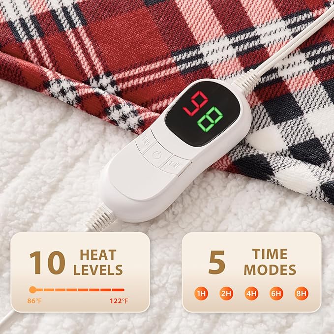 Homemate Electric Blanket Heated Throw - 50“x60“ Ultra Soft Cozy Flannel Heating Blanket with 10 Fast Heat Levels 8 Hours Auto Off Over-Heated Protection ETL Certification Keep Warm in Home Office