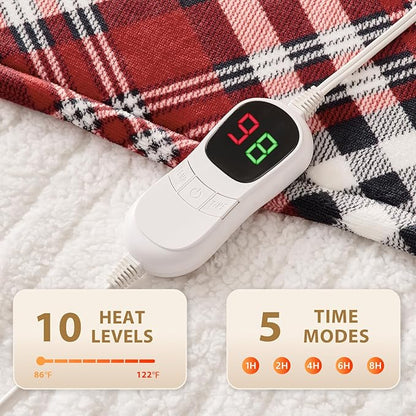 Homemate Electric Blanket Heated Twin Size - 62“x84“ Ultra Soft Cozy Flannel Heating Blanket with 10 Fast Heat Levels 8 Hours Auto Off Over-Heated Protection ETL Certification Keep Warm in Home