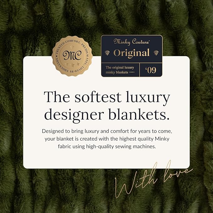 Minky Couture Hugs Blanket - Extra Plush Blanket for Premium Gifting - Stretchy Bubbled Cozy Throw - Silky Smooth - Durable & Machine-Washable - Travel-Friendly - Monster, Camp Green