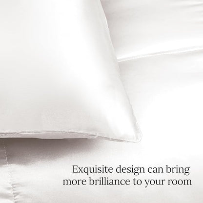 Whale Flotilla 2-Piece Reversible Silky Soft Twin Size Comforter Bedding Set, Luxurious Satin Comforters with Satin Pillowcase, Lightweight Duvet for All Seasons, White