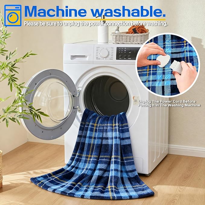 Electric Blanket Heated Twin, Soft Flannel 62"x84" Plaid Heating Blanket with 8 Hours Auto Off 10 Fast Heating Levels Machine Washable Sherpa Heated Blanket with Overheating Protection
