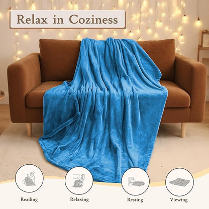 Electric Heated Blanket 62"x84" Twin Size Flannel Fleece - 4 Heat Settings & 10H Auto Shut Off for Safe Overnight Use, Fast Heating, Machine Washable for Bed, Couch, Office - Lake Blue