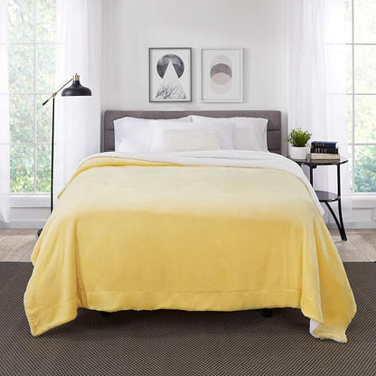 Genteele Sherpa Throw Blanket Super Soft Reversible Ultra Luxurious Plush Blanket, 90 x 90 inches, Yellow/White