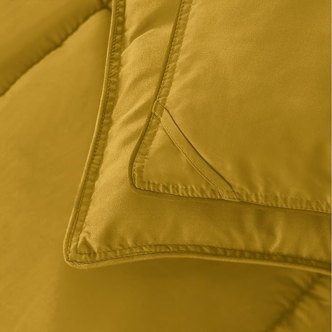 Elegant Comfort 3-Piece Box Stitched Down Alternative Comforter with Shams - Ultra Soft for All Season Duvet Insert with Corner Tabs, Plush Cozy 3PC Comforter Set, California King, Mustard Yellow