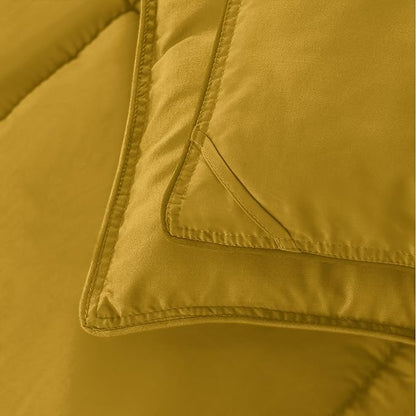 Elegant Comfort 3-Piece Box Stitched Down Alternative Comforter with Shams - Ultra Soft for All Season Duvet Insert with Corner Tabs, Plush Cozy 3PC Comforter Set, Twin, Mustard Yellow