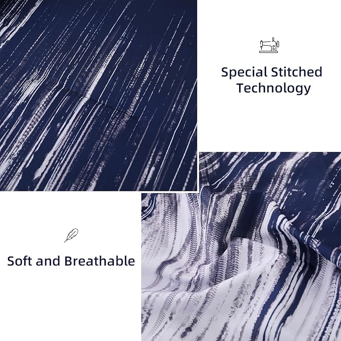 Dinjoy Ombre Blue Comforter Set King Size Gradient Navy Blue White Boho Bedding Set for Teen Men Women 7 Pieces Bed in A Bag Bohemian Bed Set with Comforter, Sheets, Pillowcases & Shams