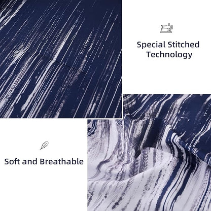 Dinjoy Ombre Blue Comforter Set King Size Gradient Navy Blue White Boho Bedding Set for Teen Men Women 7 Pieces Bed in A Bag Bohemian Bed Set with Comforter, Sheets, Pillowcases & Shams