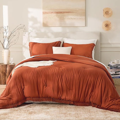 Andency Comforter Set Oversized King Terracotta 120x120, 3 Pieces Boho Fall Tassel Lightweight Bedding Comforter Sets, All Season Rust Soft Bed Set (1 Comforter & 2 Pillowcases)
